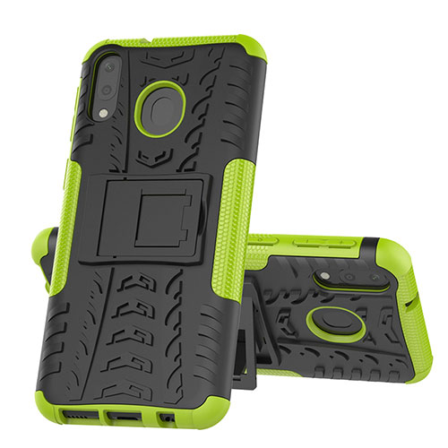 Silicone Matte Finish and Plastic Back Cover Case with Stand J01X for Samsung Galaxy M20 Green