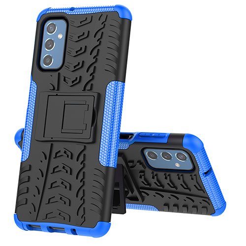 Silicone Matte Finish and Plastic Back Cover Case with Stand J01X for Samsung Galaxy M52 5G Blue