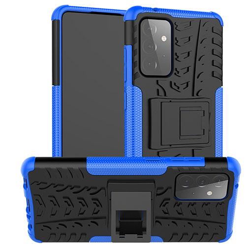 Silicone Matte Finish and Plastic Back Cover Case with Stand J02X for Samsung Galaxy A72 4G Blue