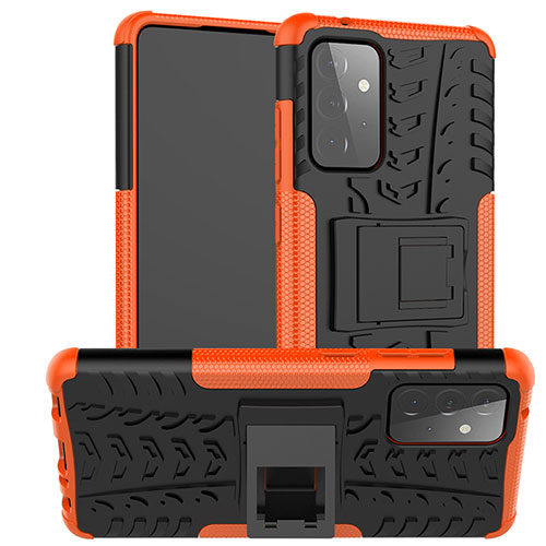 Silicone Matte Finish and Plastic Back Cover Case with Stand J02X for Samsung Galaxy A72 4G Orange