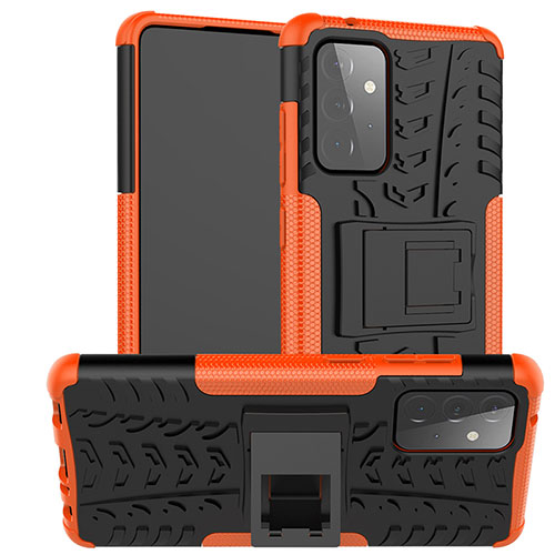 Silicone Matte Finish and Plastic Back Cover Case with Stand J02X for Samsung Galaxy A72 5G Orange