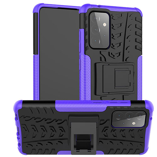 Silicone Matte Finish and Plastic Back Cover Case with Stand J02X for Samsung Galaxy A72 5G Purple