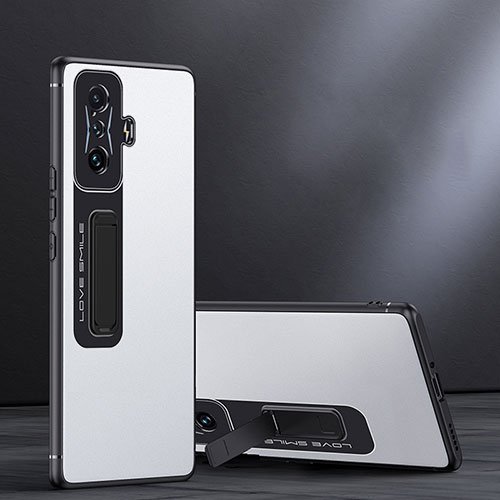 Silicone Matte Finish and Plastic Back Cover Case with Stand JB1 for Xiaomi Redmi K50 Gaming 5G White