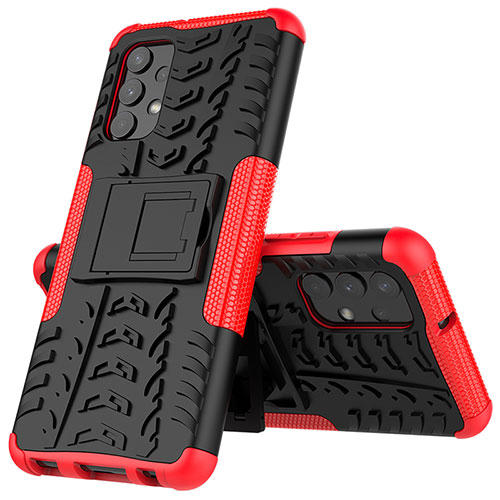 Silicone Matte Finish and Plastic Back Cover Case with Stand JX01 for Samsung Galaxy A32 4G Red