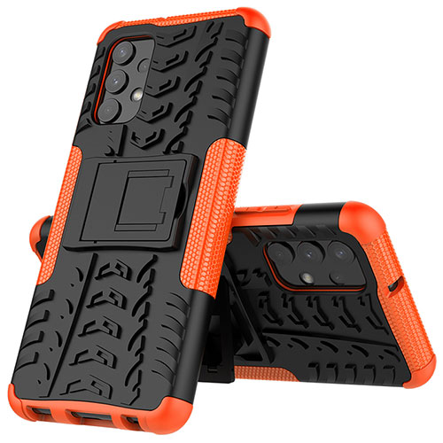 Silicone Matte Finish and Plastic Back Cover Case with Stand JX01 for Samsung Galaxy A32 5G Orange