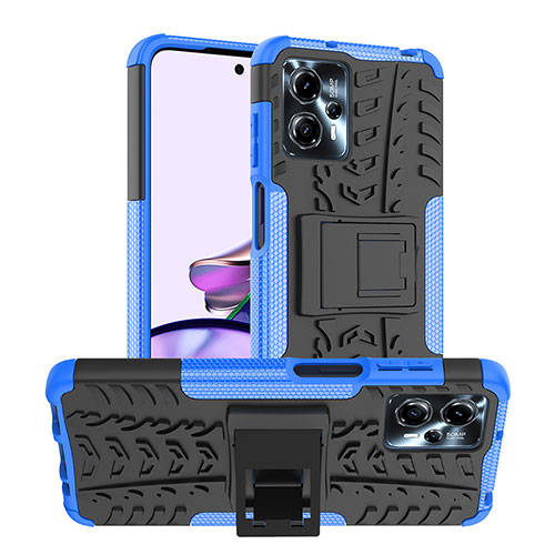 Silicone Matte Finish and Plastic Back Cover Case with Stand JX1 for Motorola Moto G13 Blue