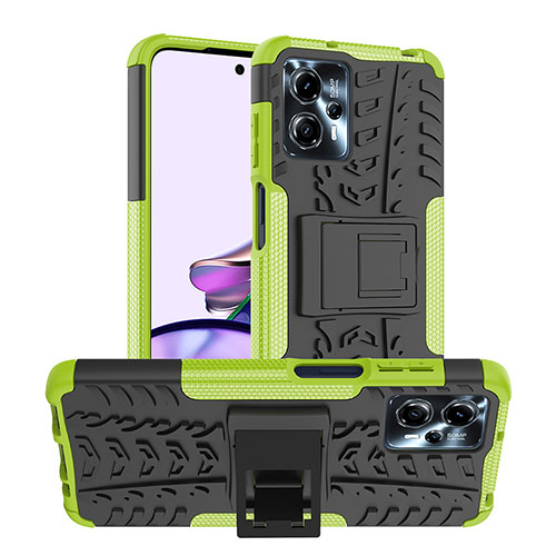 Silicone Matte Finish and Plastic Back Cover Case with Stand JX1 for Motorola Moto G23 Green