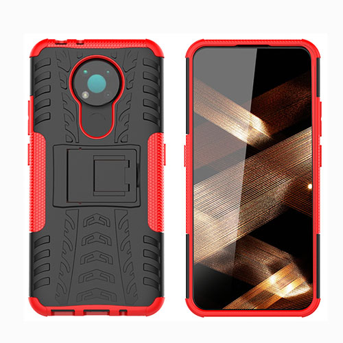 Silicone Matte Finish and Plastic Back Cover Case with Stand JX1 for Nokia 3.4 Red