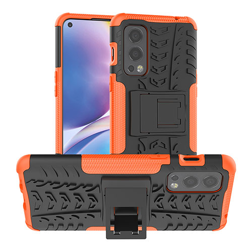 Silicone Matte Finish and Plastic Back Cover Case with Stand JX1 for OnePlus Nord 2 5G Orange