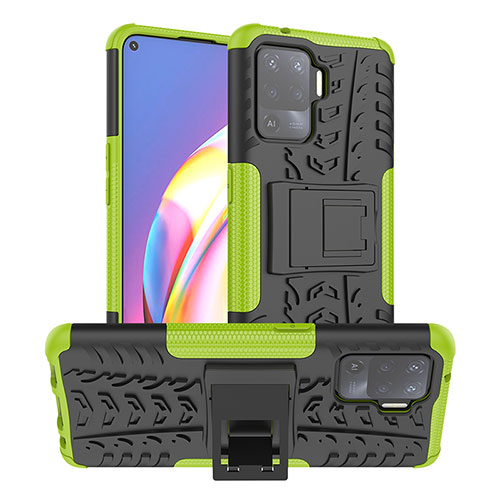 Silicone Matte Finish and Plastic Back Cover Case with Stand JX1 for Oppo F19 Pro Green