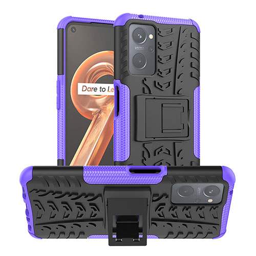 Silicone Matte Finish and Plastic Back Cover Case with Stand JX1 for Realme 9i 4G Purple