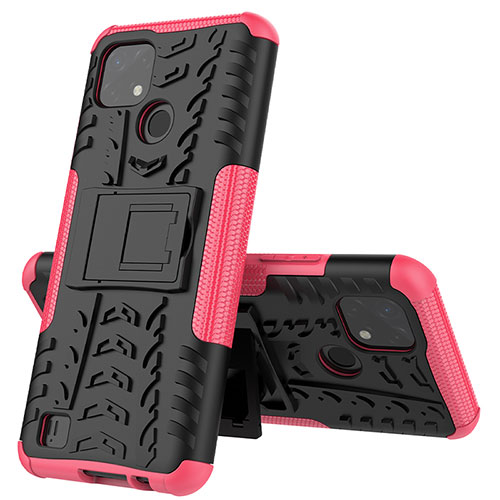 Silicone Matte Finish and Plastic Back Cover Case with Stand JX1 for Realme C11 (2021) Hot Pink