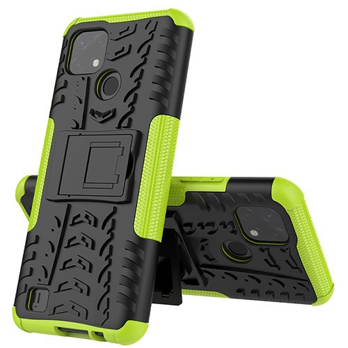 Silicone Matte Finish and Plastic Back Cover Case with Stand JX1 for Realme C20 Green