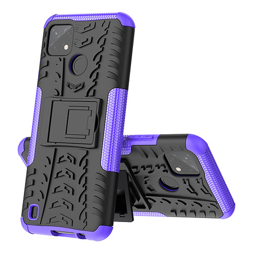 Silicone Matte Finish and Plastic Back Cover Case with Stand JX1 for Realme C25Y India Purple