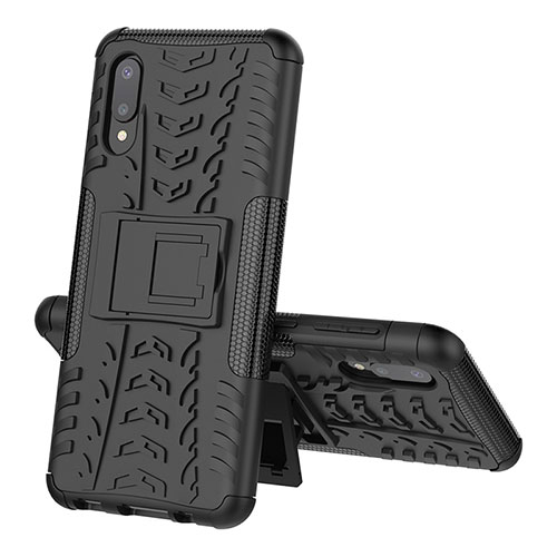 Silicone Matte Finish and Plastic Back Cover Case with Stand JX1 for Samsung Galaxy A02 Black