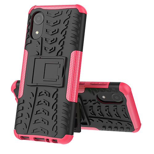 Silicone Matte Finish and Plastic Back Cover Case with Stand JX1 for Samsung Galaxy A03 Core Hot Pink