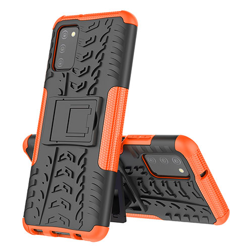 Silicone Matte Finish and Plastic Back Cover Case with Stand JX1 for Samsung Galaxy A03s Orange