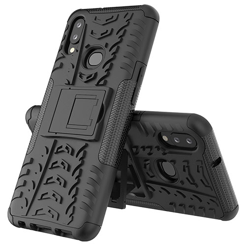 Silicone Matte Finish and Plastic Back Cover Case with Stand JX1 for Samsung Galaxy A10s Black