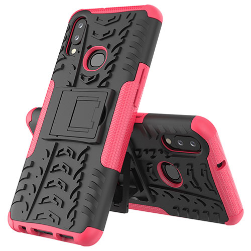 Silicone Matte Finish and Plastic Back Cover Case with Stand JX1 for Samsung Galaxy A10s Hot Pink