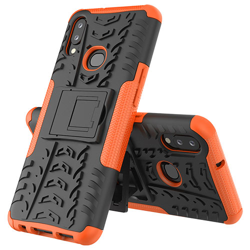 Silicone Matte Finish and Plastic Back Cover Case with Stand JX1 for Samsung Galaxy A10s Orange