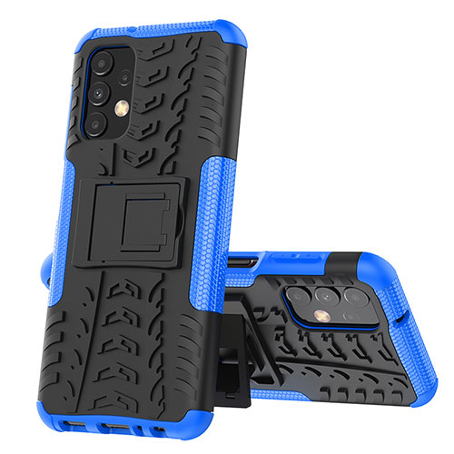 Silicone Matte Finish and Plastic Back Cover Case with Stand JX1 for Samsung Galaxy A13 4G Blue