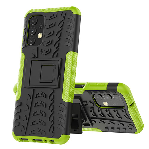 Silicone Matte Finish and Plastic Back Cover Case with Stand JX1 for Samsung Galaxy A13 4G Green