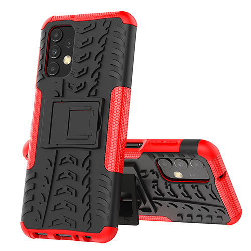 Silicone Matte Finish and Plastic Back Cover Case with Stand JX1 for Samsung Galaxy A13 4G Red