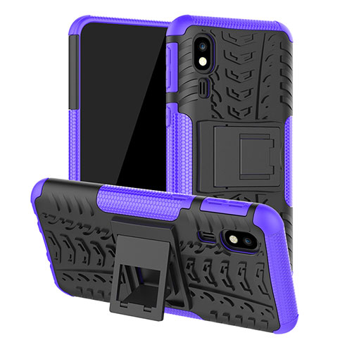 Silicone Matte Finish and Plastic Back Cover Case with Stand JX1 for Samsung Galaxy A2 Core A260F A260G Purple