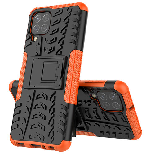 Silicone Matte Finish and Plastic Back Cover Case with Stand JX1 for Samsung Galaxy A22 4G Orange