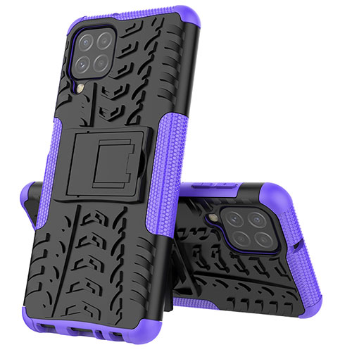 Silicone Matte Finish and Plastic Back Cover Case with Stand JX1 for Samsung Galaxy A22 4G Purple