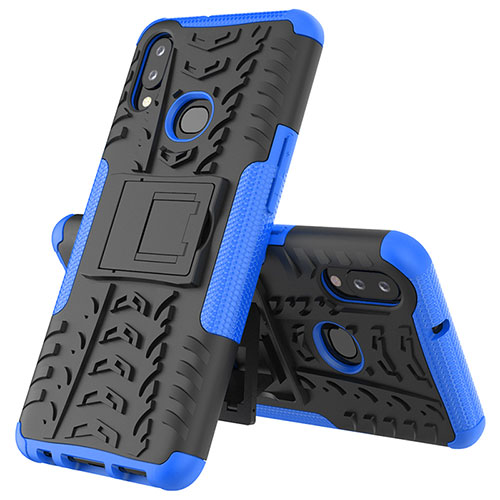 Silicone Matte Finish and Plastic Back Cover Case with Stand JX1 for Samsung Galaxy M01s Blue
