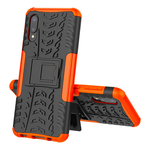 Silicone Matte Finish and Plastic Back Cover Case with Stand JX1 for Samsung Galaxy M02 Orange