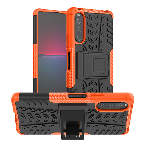 Silicone Matte Finish and Plastic Back Cover Case with Stand JX1 for Sony Xperia 10 IV SO-52C Orange