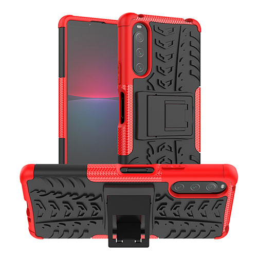 Silicone Matte Finish and Plastic Back Cover Case with Stand JX1 for Sony Xperia 10 IV SO-52C Red