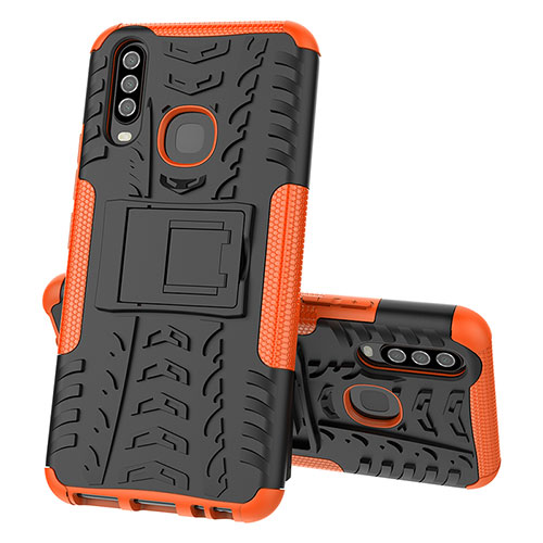 Silicone Matte Finish and Plastic Back Cover Case with Stand JX1 for Vivo Y11 Orange