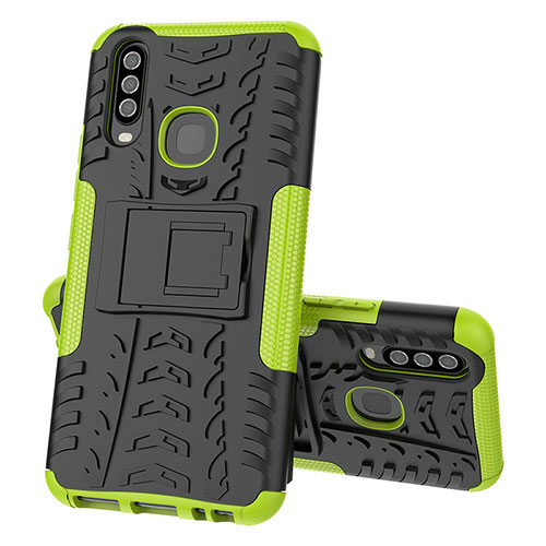 Silicone Matte Finish and Plastic Back Cover Case with Stand JX1 for Vivo Y15 Green