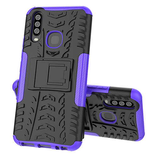 Silicone Matte Finish and Plastic Back Cover Case with Stand JX1 for Vivo Y3 Purple