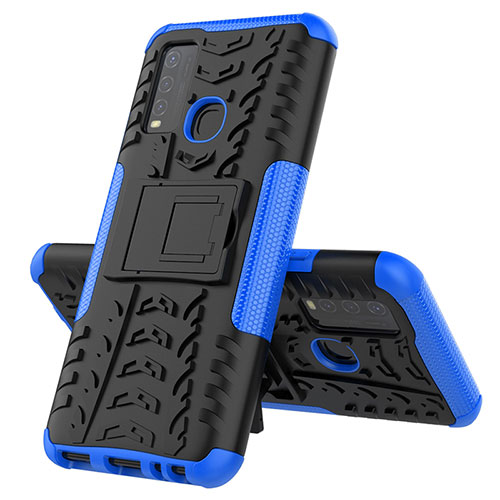 Silicone Matte Finish and Plastic Back Cover Case with Stand JX1 for Vivo Y50 Blue