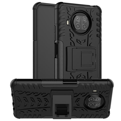 Silicone Matte Finish and Plastic Back Cover Case with Stand JX1 for Xiaomi Mi 10i 5G Black