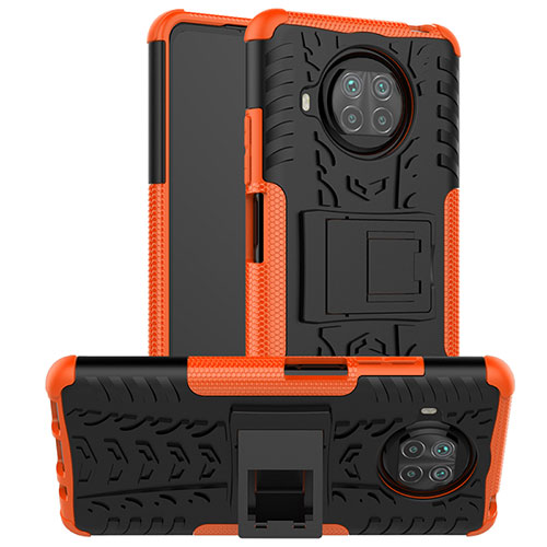 Silicone Matte Finish and Plastic Back Cover Case with Stand JX1 for Xiaomi Mi 10T Lite 5G Orange