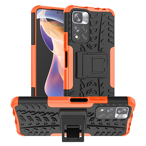 Silicone Matte Finish and Plastic Back Cover Case with Stand JX1 for Xiaomi Mi 11i 5G (2022) Orange