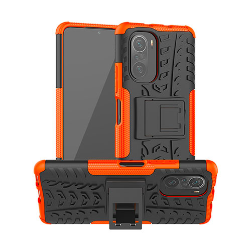 Silicone Matte Finish and Plastic Back Cover Case with Stand JX1 for Xiaomi Mi 11i 5G Orange