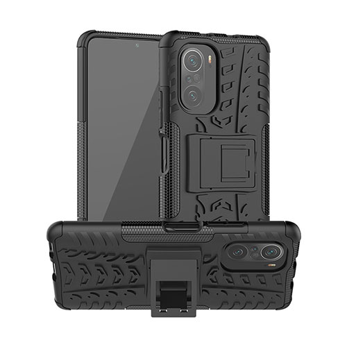 Silicone Matte Finish and Plastic Back Cover Case with Stand JX1 for Xiaomi Mi 11X Pro 5G Black