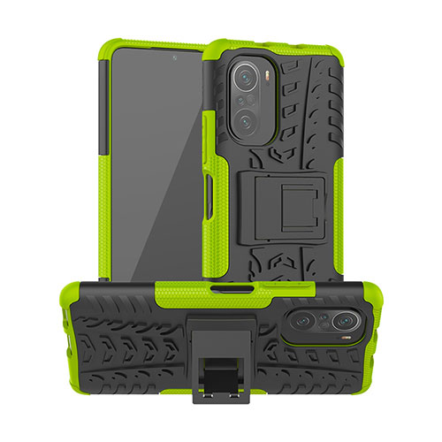 Silicone Matte Finish and Plastic Back Cover Case with Stand JX1 for Xiaomi Mi 11X Pro 5G Green