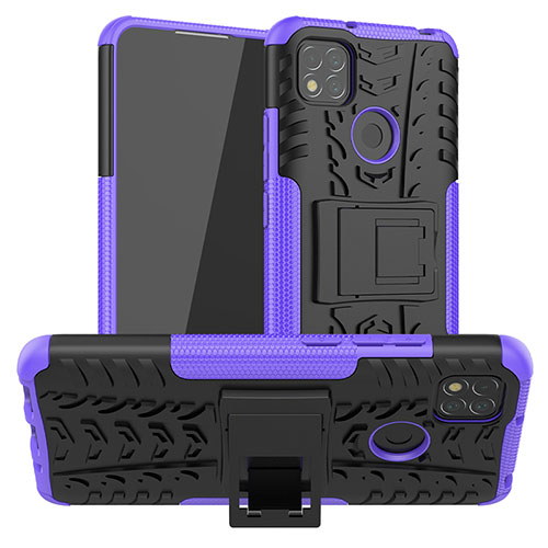 Silicone Matte Finish and Plastic Back Cover Case with Stand JX1 for Xiaomi POCO C3 Purple