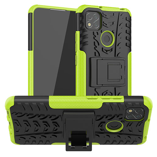 Silicone Matte Finish and Plastic Back Cover Case with Stand JX1 for Xiaomi POCO C31 Green