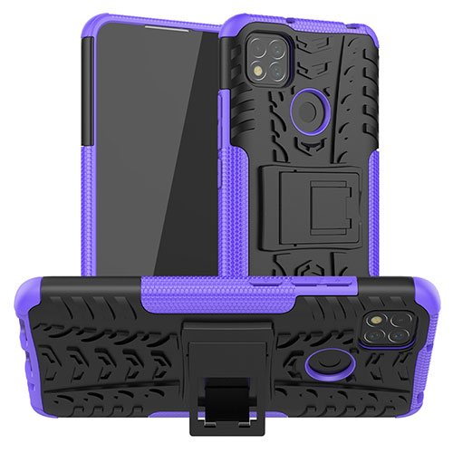 Silicone Matte Finish and Plastic Back Cover Case with Stand JX1 for Xiaomi POCO C31 Purple