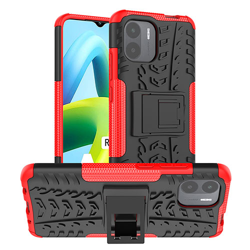 Silicone Matte Finish and Plastic Back Cover Case with Stand JX1 for Xiaomi Poco C50 Red