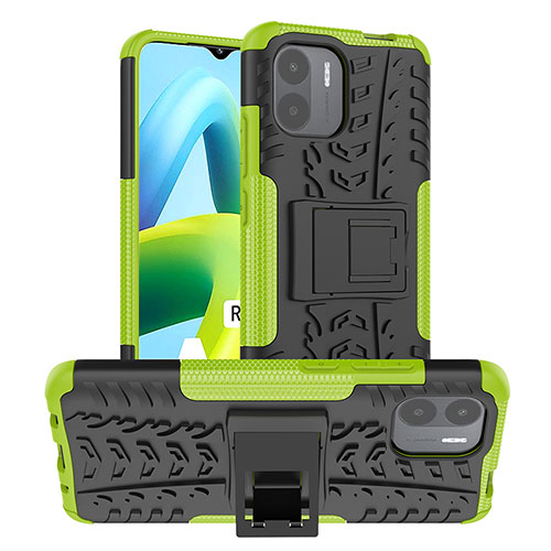 Silicone Matte Finish and Plastic Back Cover Case with Stand JX1 for Xiaomi Poco C51 Green