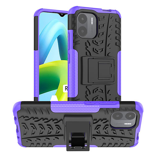 Silicone Matte Finish and Plastic Back Cover Case with Stand JX1 for Xiaomi Poco C51 Purple